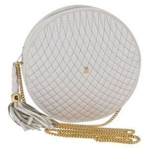 Authentic BALLY Chain Shoulder Bag Leather White Gold